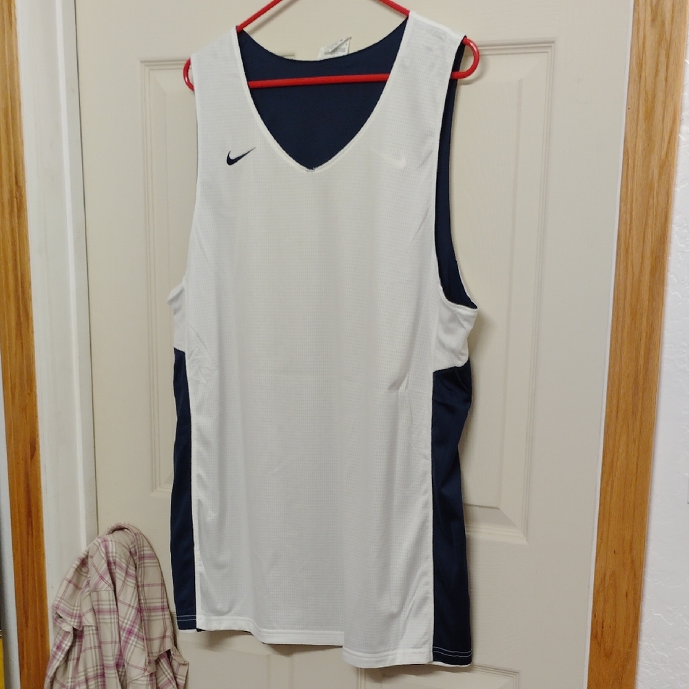 Nike Mesh Jersey White and Navy Blue Sports Tank 2X